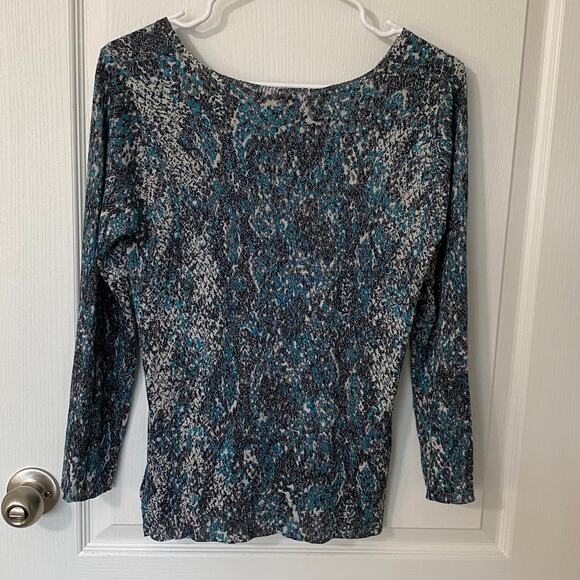 Dana Buchman Wm LS Button Front Blue Gray Animal Print Cardigan Sequins Size S - Picture 2 of 9